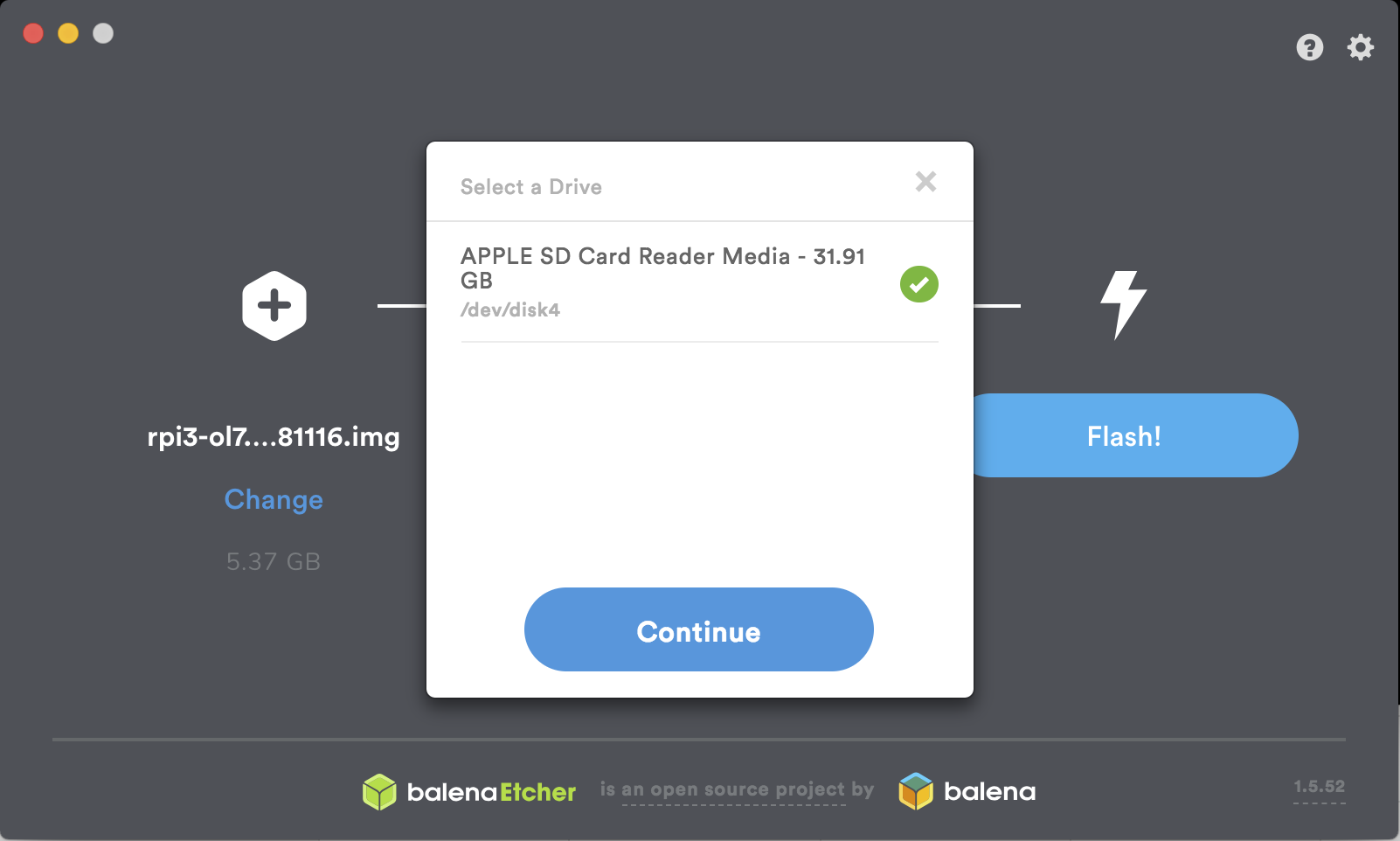 Etcher choose SD Card