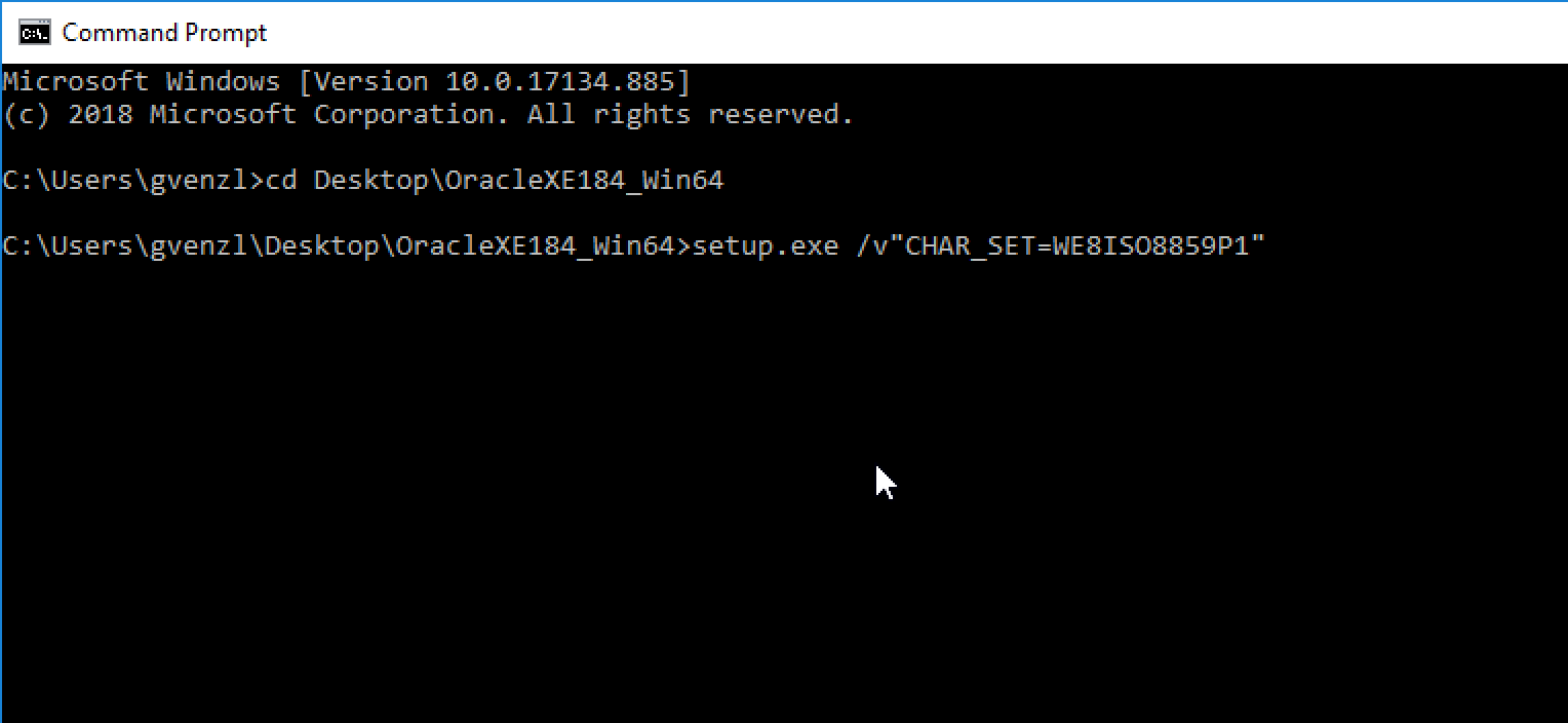 Oracle Database 18c XE Character Set command line