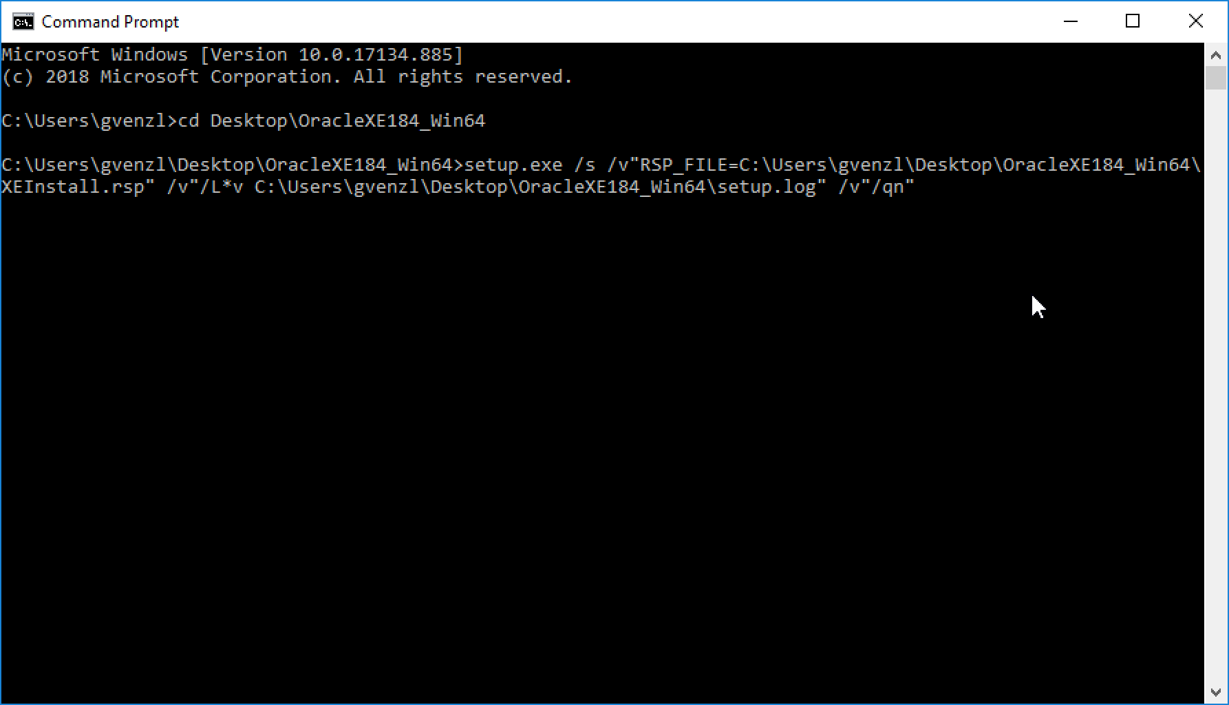 Oracle Database 18c XE Silent Install execution