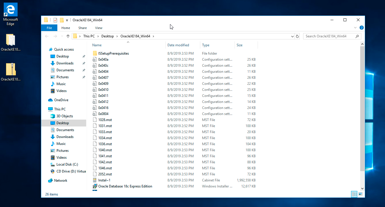 Oracle Database 18c XE extracted folder