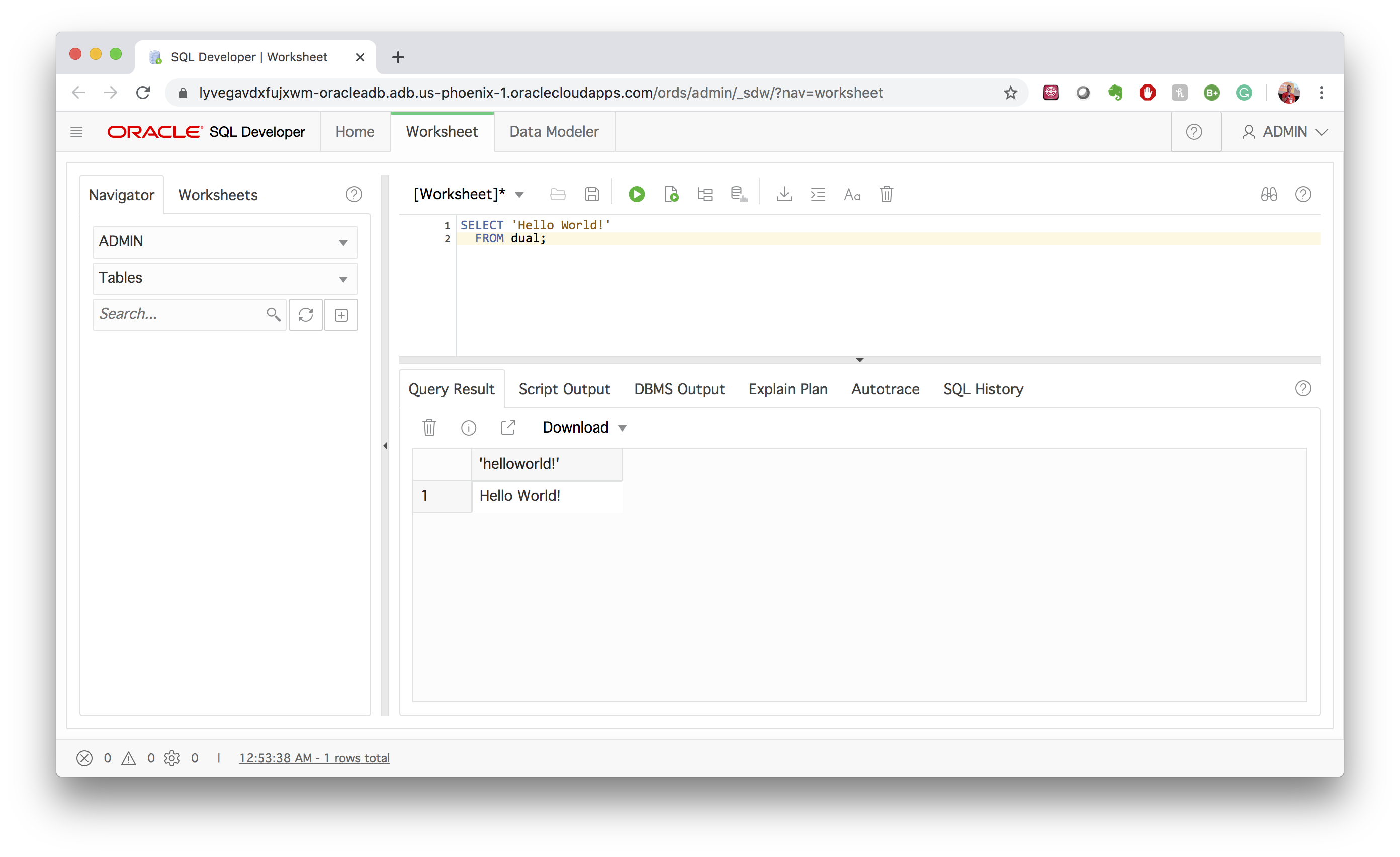 Autonomous Database SQL Developer Web
