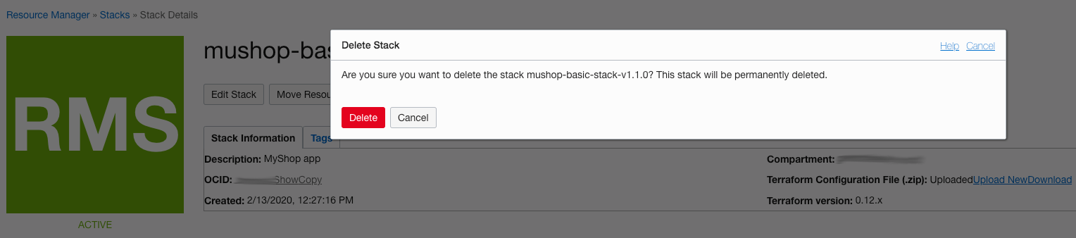 MuShop Delete Stack