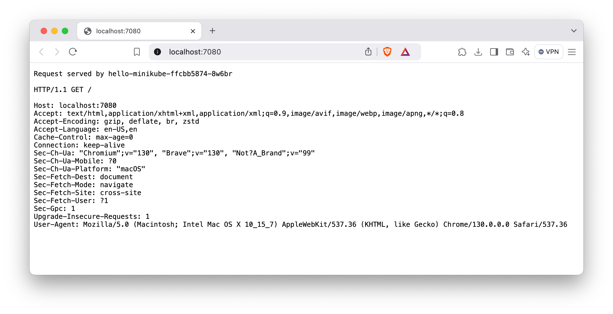 The web interface of the hello-minikube deployment.